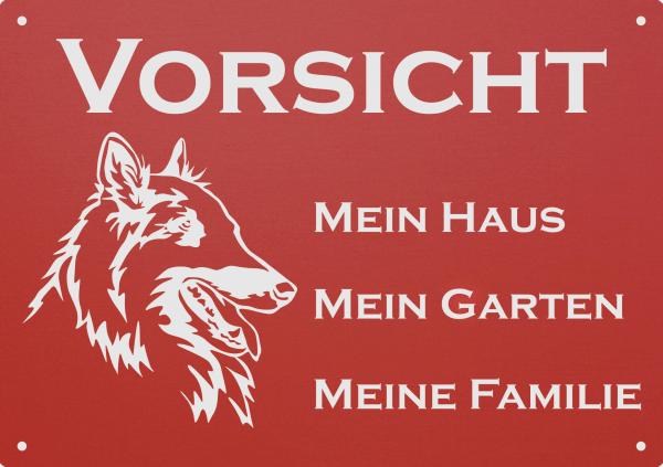Aluminium Warnschild Tevuren VORSICHT Mein Haus mein Garten meine Familie